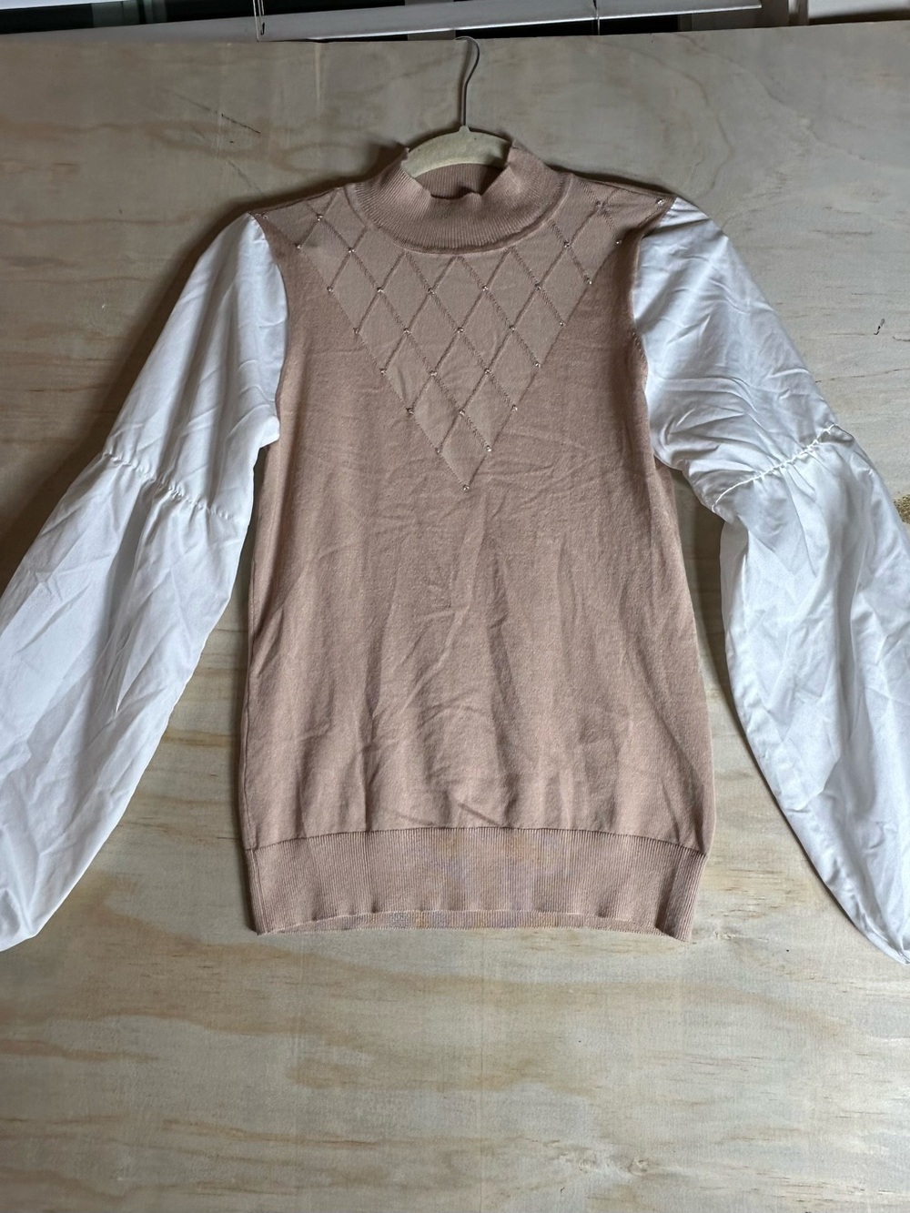 Bellini Beige Knit Sweater with White Accent